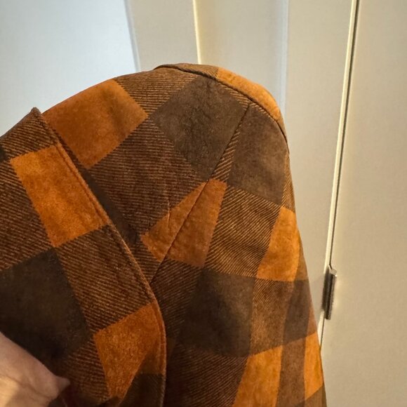 Vintage Danier Leather Suede Blazer Jacket Orange Checker Size XS Preowned - Picture 12 of 12